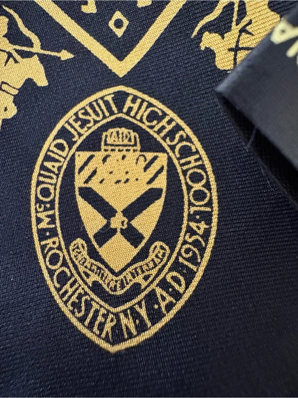 McQuaid Jesuit High School 100% Silk Commemorative Scarf Black Gold Vintage